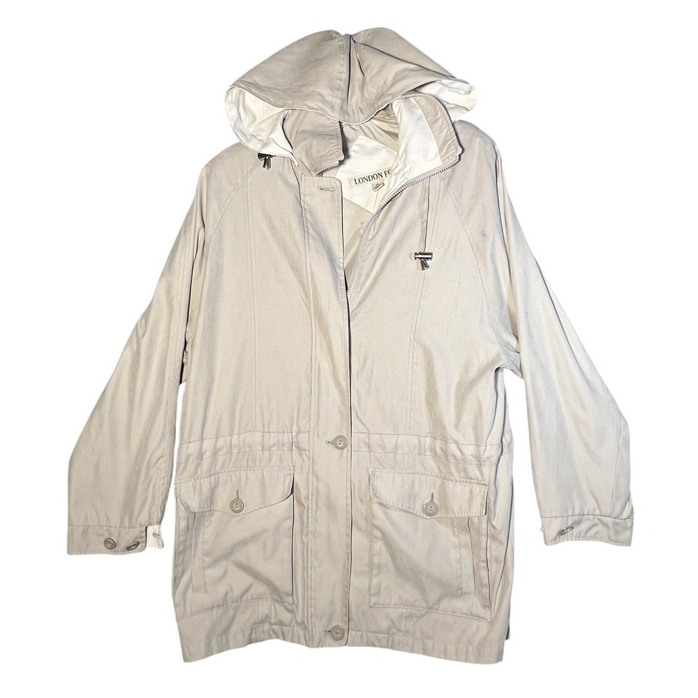 London Fog Women's L Large Regular‎ Khaki Beige Hooded Anorak Rain Jacket Coat